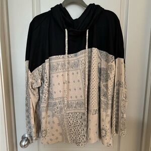 White Birch Cowl Neck Bandana Print Sweater